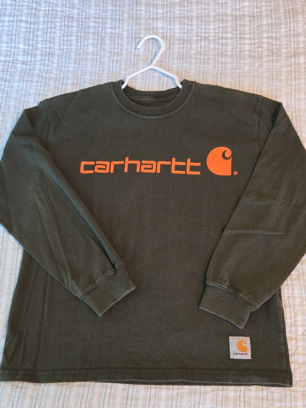 Carhartt Dark Green Crewneck Sweatshirt with Orange Logo